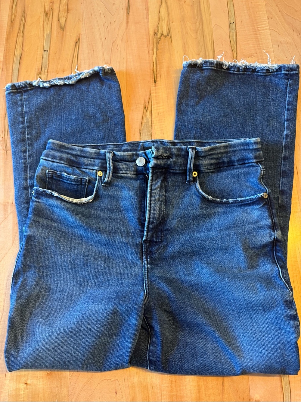 Good American Indigo High-Rise Raw Hem Jeans